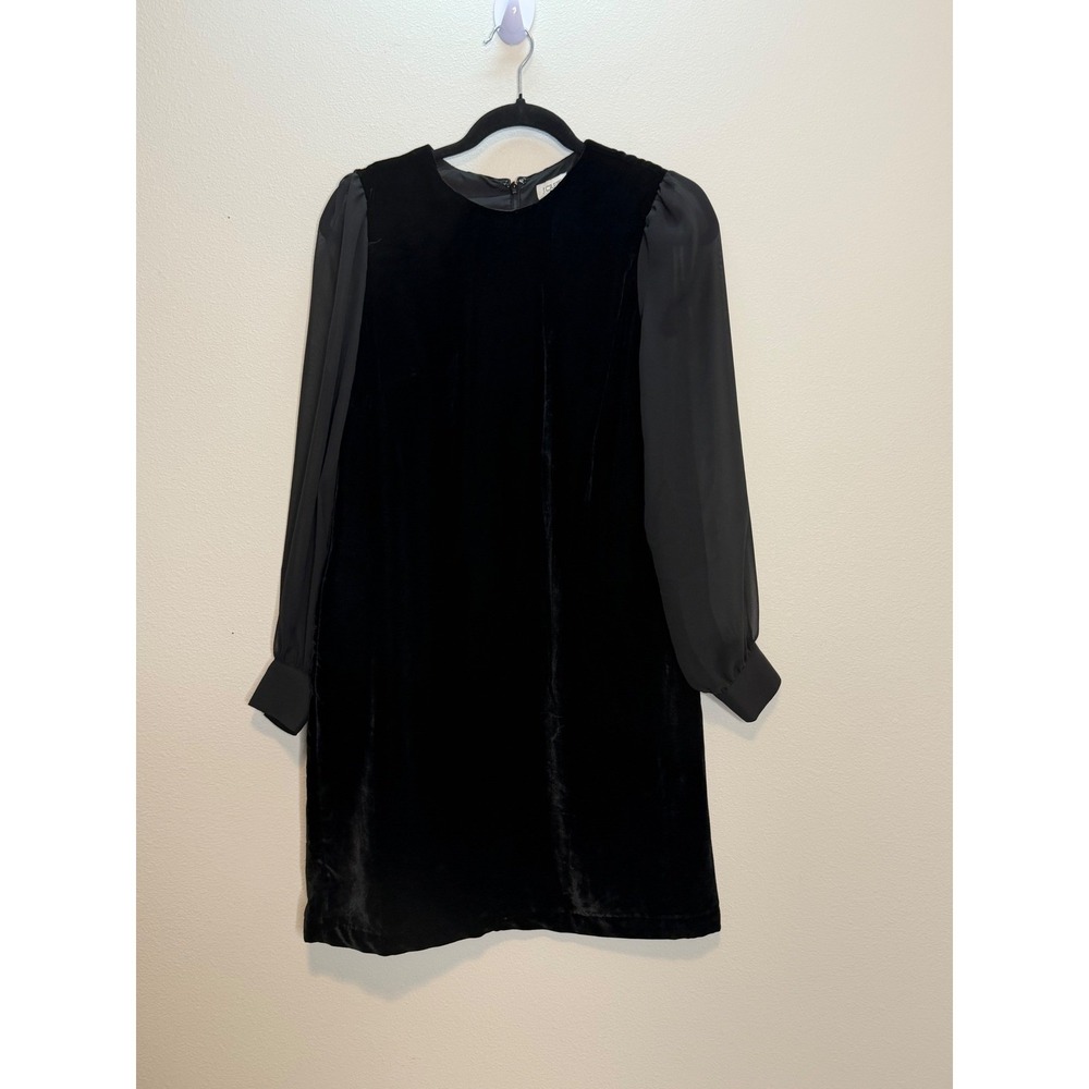 J.Crew Factory Black Velvet‎ Sheer Sleeve Shift Dress Size 2